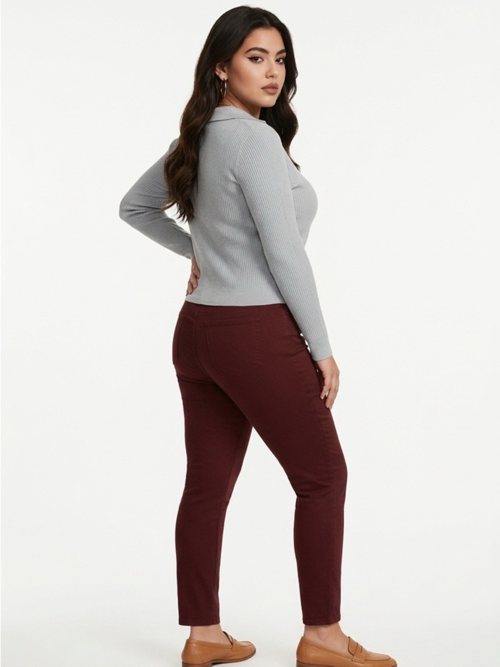Stretch Skinny Trousers in Burgundy - Women Pants & Jumpsuits